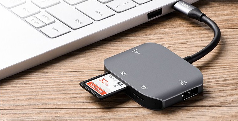 Концентратор (USB хаб) Hoco HB10 Yito Type-C To SD/TF Card Reader/2хUSB2.0 Gray / изоборажение №3