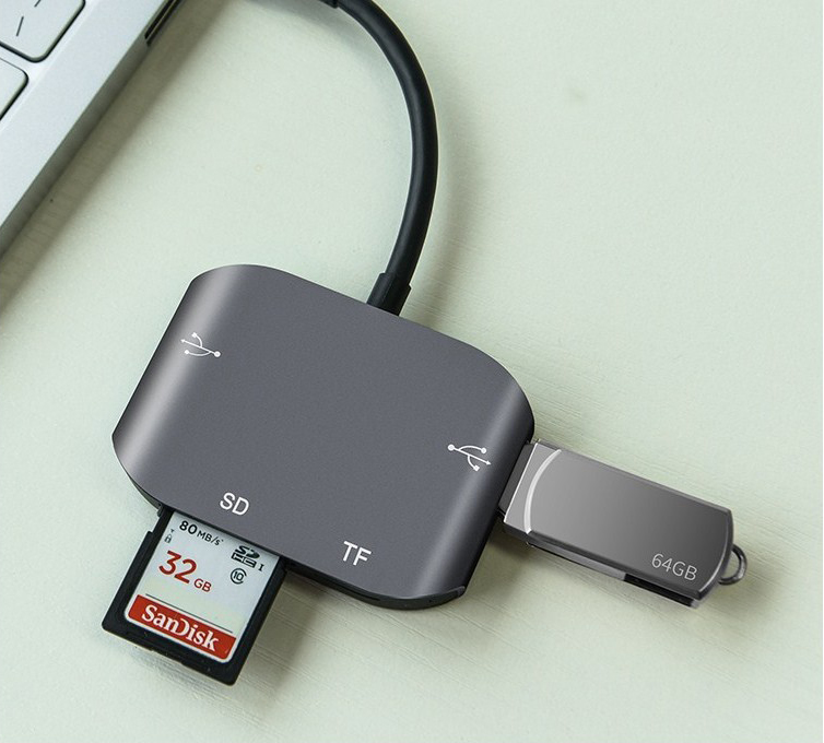 Концентратор (USB хаб) Hoco HB10 Yito Type-C To SD/TF Card Reader/2хUSB2.0 Gray / изоборажение №5
