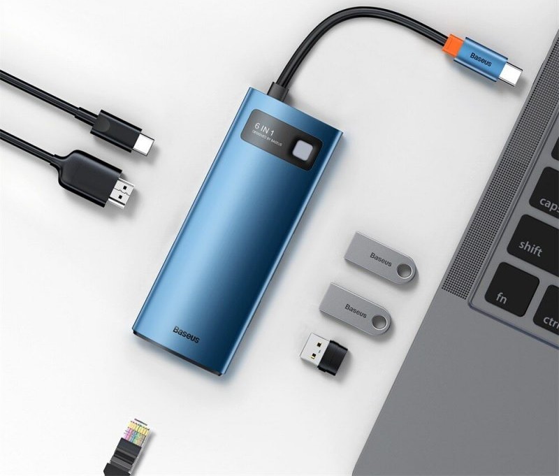 USB Type-C концентратор (хаб) Baseus Metal Gleam Multifunctional 6in1 Blue / зображення №1