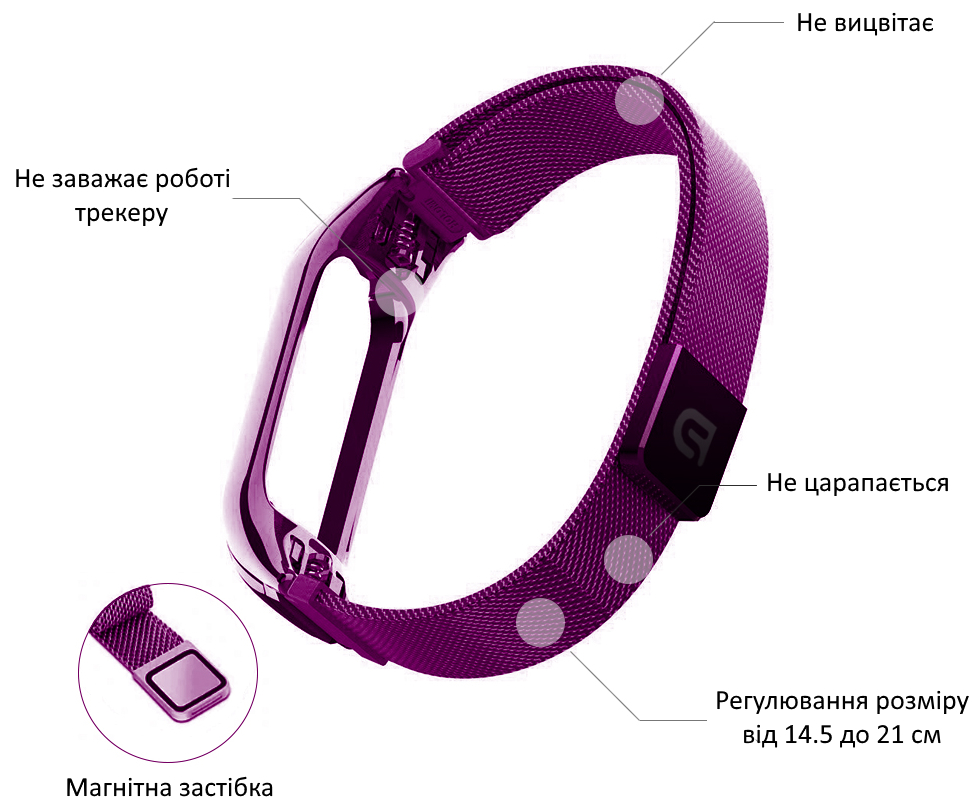 Змінний ремінець для фітнес трекера Milanese Magnetic Band для Xiaomi Mi Band 3 (ARM53951) Purple / зображення №1