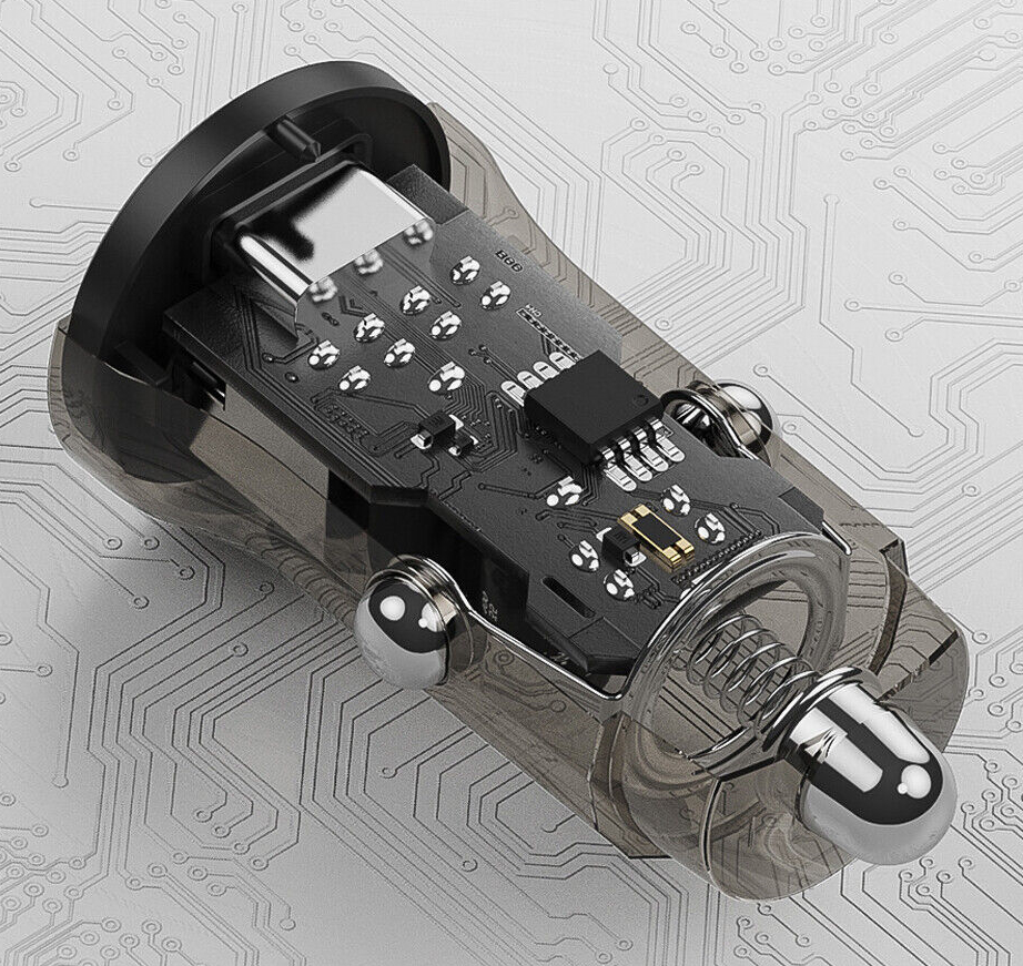 Автомобільний зарядний пристрій з підтримкою швидкої зарядки Powermax Transparent 48W Type-C Car Fast Charger Black / зображення №1